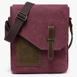 NWT VASCHY Small Messenger BagVintage Canvas Leather Crossbody Burgundy